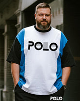 Big & Tall Men's Black And Blue Colorblock Alphabet Print Round Neck Short Sleeve T-Shirt Shorts Suit